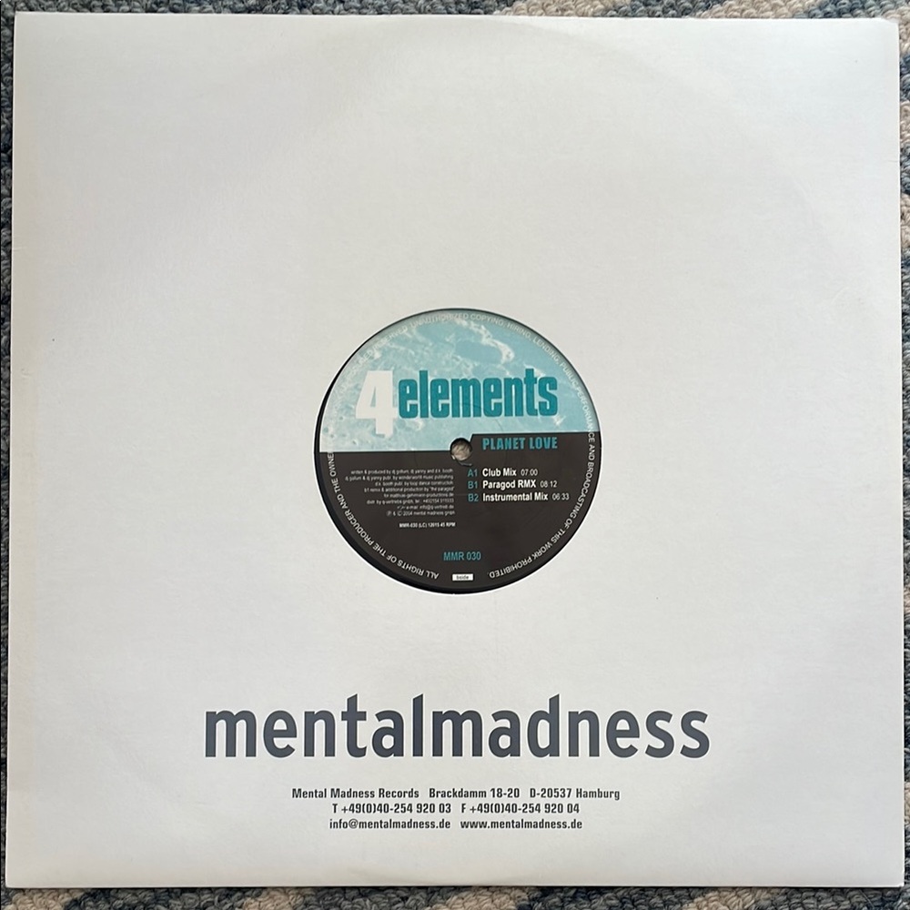 3/$25 4 Elements Planet Love DJ extended versions Vinyl Record / 2004